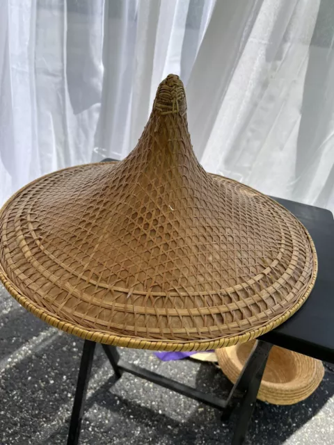 ASIAN CONICAL HAT bamboo straw VINTAGE  Chinese Japan COOLIE RICE PADDY FARMER