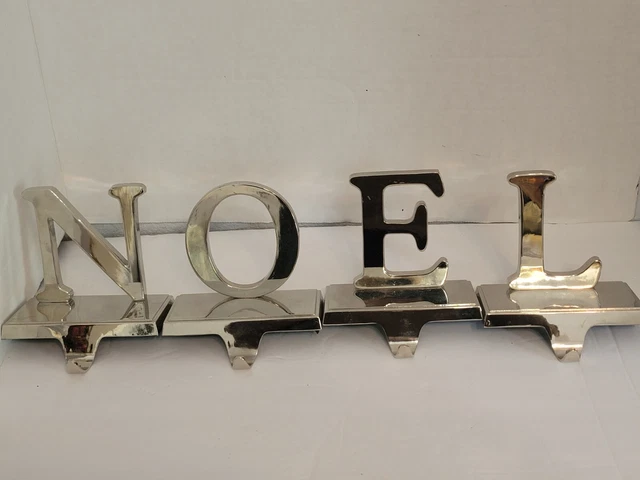 5" Noel Christmas Holiday Mantel Stocking Holder Hanger Silver tone metal finish