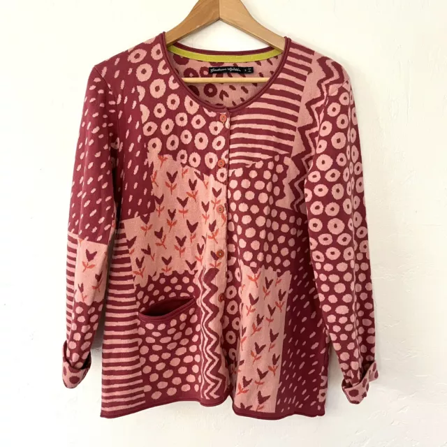 Gudrun Sjoden Rose Floral Organic Cotton Knit Cardigan Sweater Size L