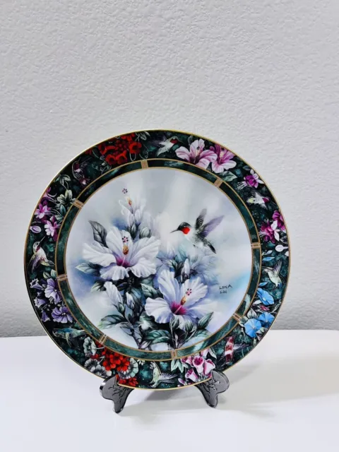 Vintage Lena Liu's Hummingbird Treasury Plate. The Ruby Throated Hummingbird
