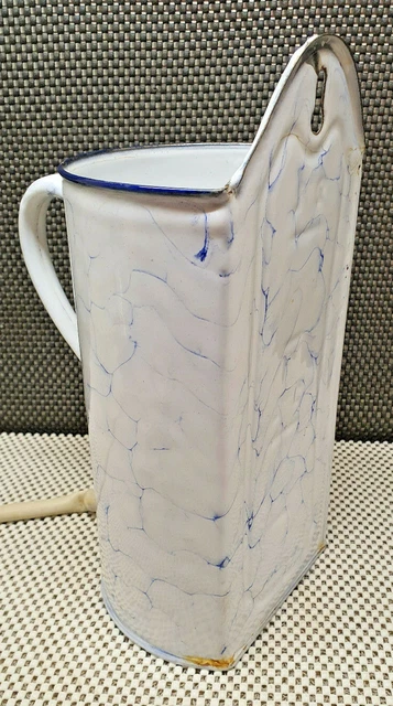 Antik Pressol Klistier 2L Emaille Weiß Meliert -blau Deko Vintage 4