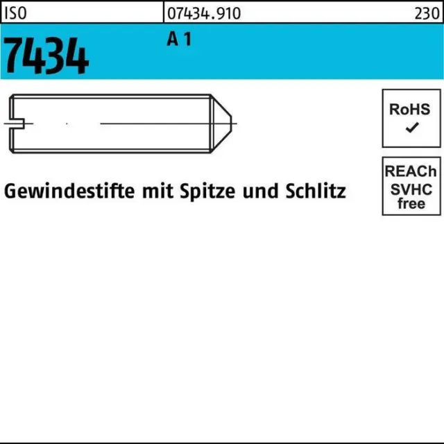 Gewindestift ISO 7434 m.Spitze/Schlitz M 3 x 8 A 1
