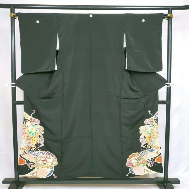 0375:Japanese Kimono  "TOMESODE"  pure silk embroidery various flowers pattern