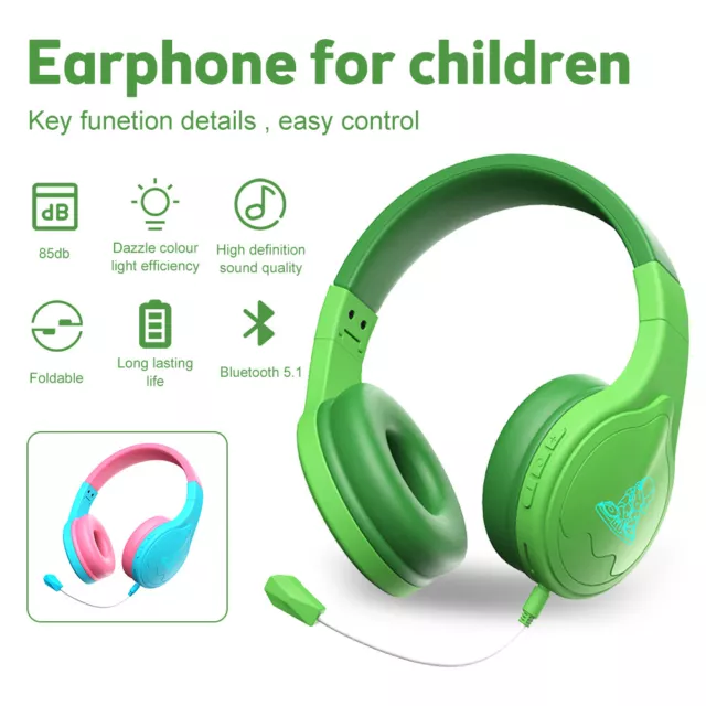 Kids Wired Headphones Bluetooth Headset Earphones Over Ear w/Mic for Boys Girls