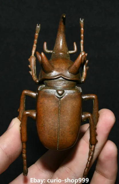 11cm Antique Chinese Bronze Fengshui Folk Beetle Insect Entomo Animal Statue