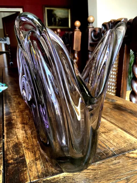 Vintage Handblown Smoky Purple Splash Art Glass Vase