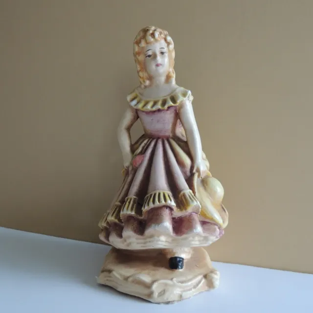 Vintage New Art Wares Chalkware Figurine Statue Woman Lovely  Dress 7.5"