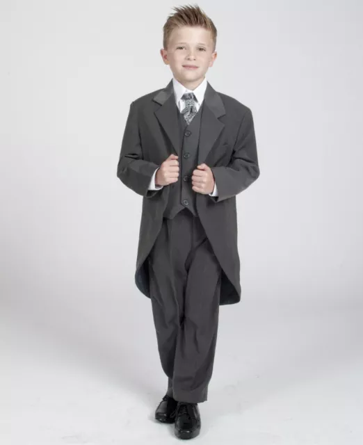 Boys Grey 5pc Tailcoat Morning Suit Grey Wedding Christening Pageboy formal