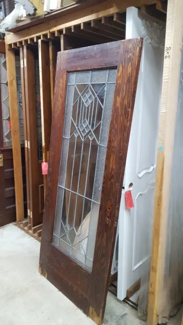 Pine and Leaded Textured Diamond Pattern Full View Glass Interior Door 6