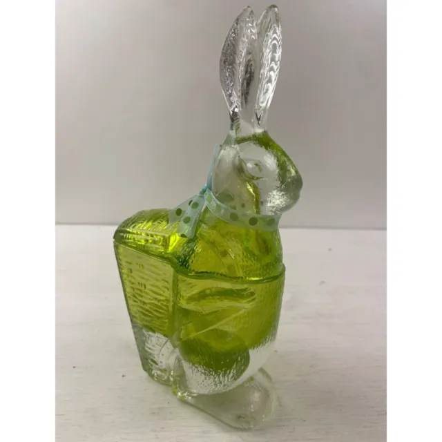 Vintage MCM Zabkowice Glass Lime Green Bunny Candy Dish With Lid