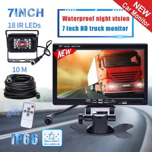 Car Reversing Camera 4Pin + 7" LCD Monitor Truck Bus Van Rear View Kit 12V/24V