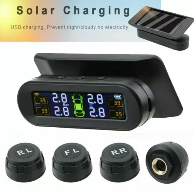 Wireless Solar TPMS Reifendruckkontrollsystem 4 Externe Sensor Auto Reifendruck