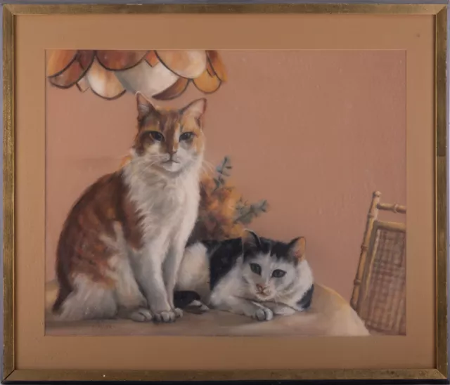 Early 20th Century Impressionist Pastel On Paper "Two Cats"