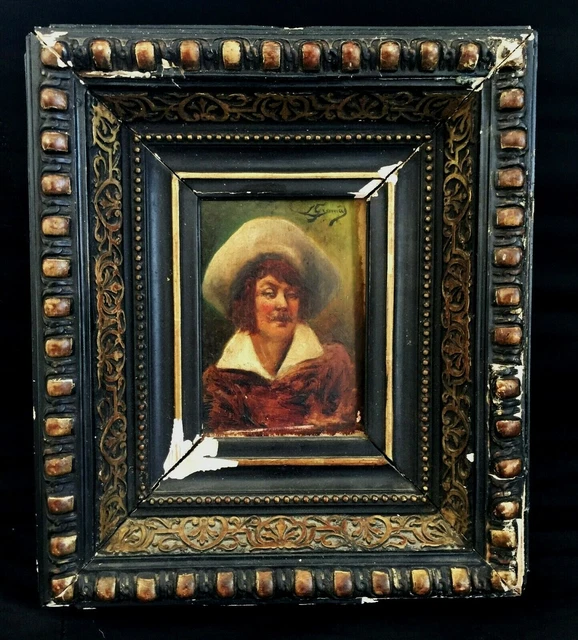 Ancien tableau huile sur panneau portrait XIXème signé a identifier