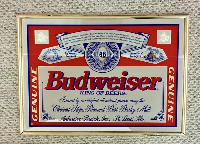 Vintage 18x25" Budweiser Anheuser-Busch Beer - Gold Framed Beer Mirror