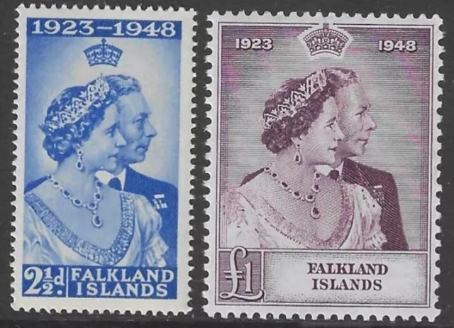 Falkland Islands – George VI Silver Wedding 1948 SG 166/7 u/m (85)