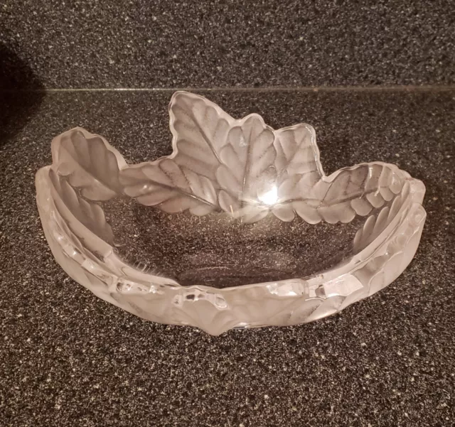 Lalique Crystal Compiegne Jardiniere Frosted Oak Leaf Bowl Orgnl Signed W/Stickr 3