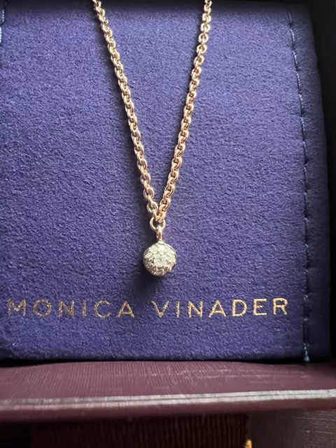 Monica Vinader Rose Gold Plated Fiji Tiny Button Single Diamond Necklace New❤️