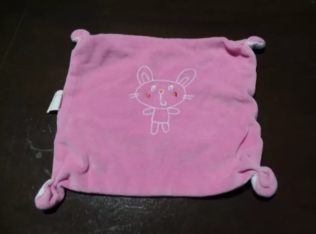 T1G / doudou plat rose dessous blanc motif lapin CORA