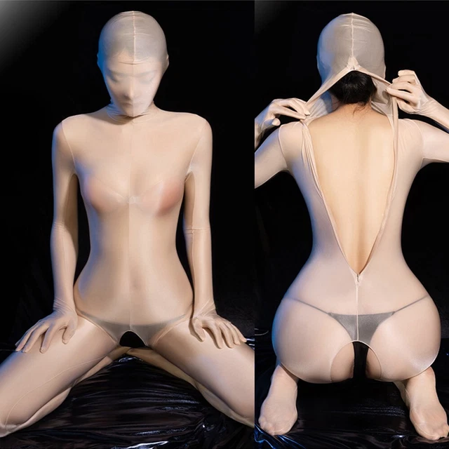 Body Transparent Huileux Brillant Avec Manches Longues Et Chaussettes - Tenue Sexy | Sous-vêtement Fétiche