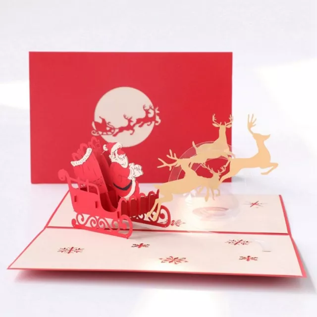 Merry Christmas Greeting Card 3D Pop Up Card with Envelope Xmas Santa Elk Sled