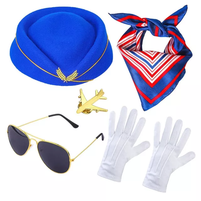 Womens Sets New Stewardess Scarves Costume Attendant Sunglass Striped Gloves