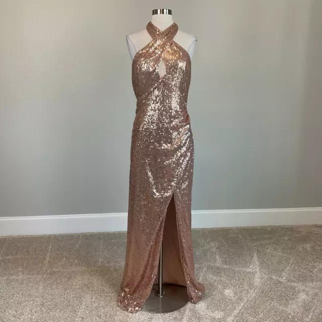 WOMEN'S FORMAL DRESS by AQUA Size Medium Rose Gold Sequined Backless ...