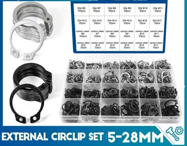 External Circlip Set Assortment Set Box Retention Ring Snap Stainless Steel New