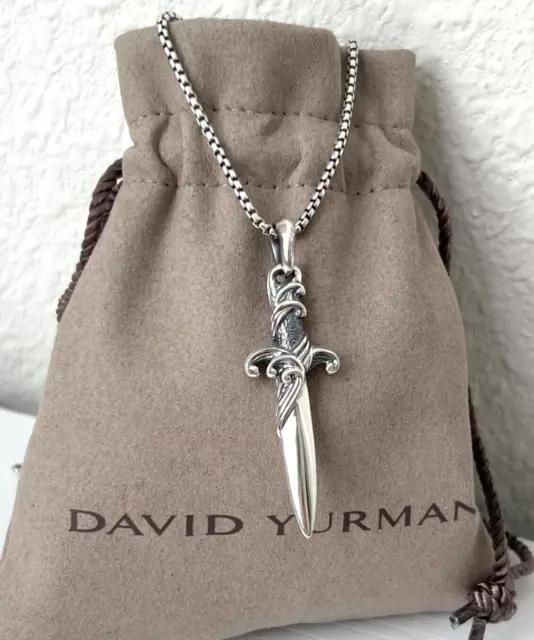 David Yurman Waves Dagger Sterling Silver 17-18" Box Chain Necklace for Men