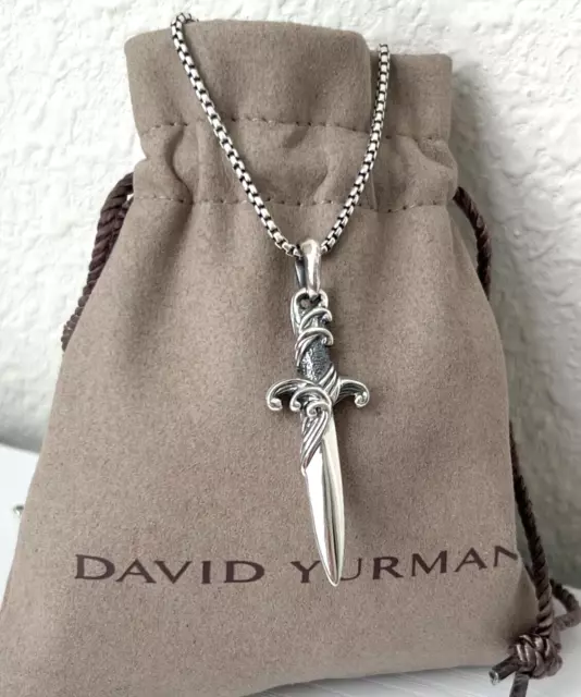 David Yurman Waves Dagger Sterling Silver 25-26" Box Chain Necklace for Men