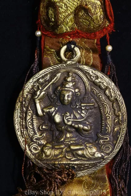 17.2 " Old Tibet Buddhism Copper Wenshu Manjushri Buddha Amulet Pendant 3