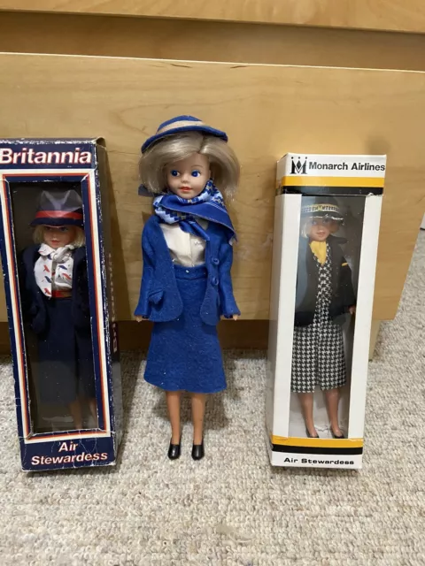 3 bambole vintage assistente di volo hostess Dan Air Monarch e Britannia