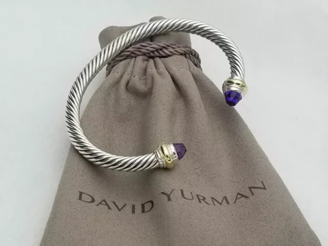 DAVID YURMAN CABLE Classic Bracelet Amethyst & 14K Gold 5mm size Large ...