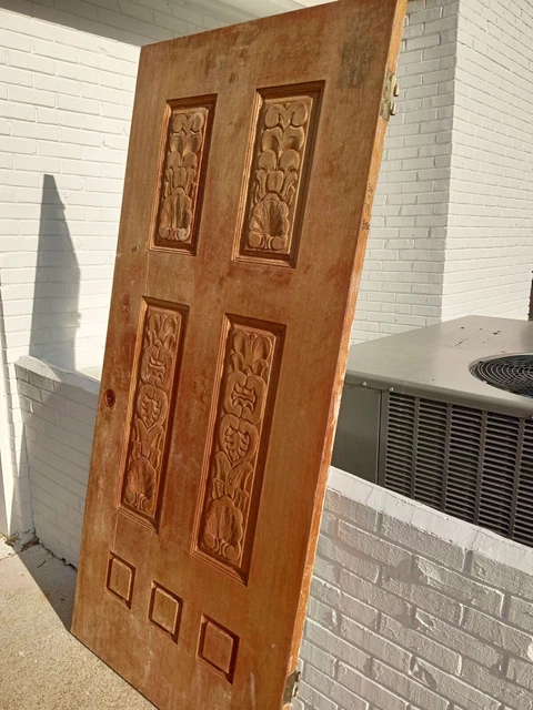MAHOGANY DOOR MID-CENTURY CARVED 75” x 35”