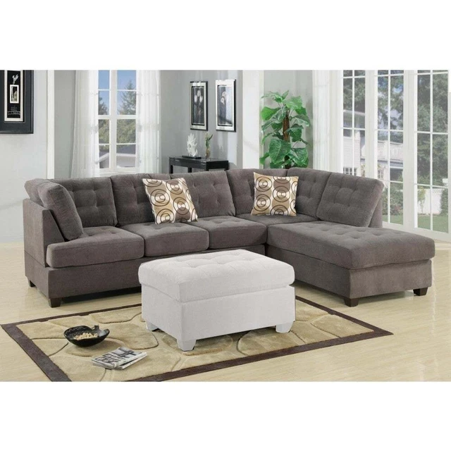 Luxurious And Plush 2-Piece Corduroy Sectional Sofa In Grey Americana