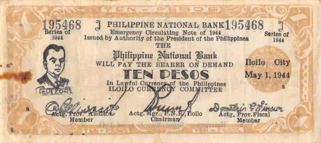 Philippines  1  Peso  5.1.1944  Series J  WW II Issue  Circulated Banknote BBZ4