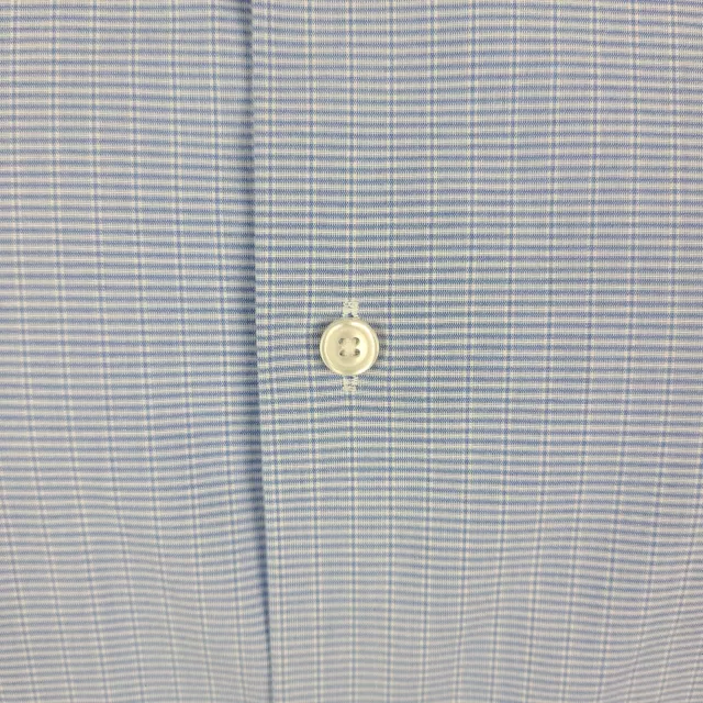 Calibrate Dress Shirt Mens 17 36/37 BLue Check Plaid Trim Fit Non Iron Button Up 3