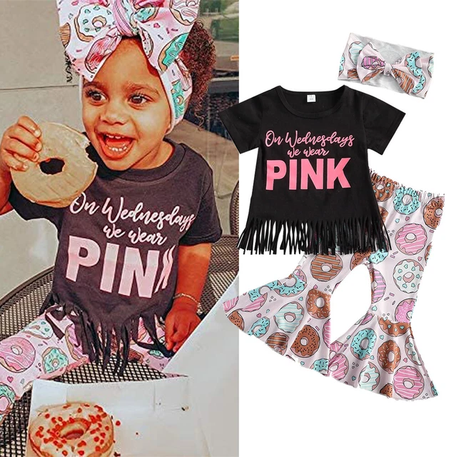 Set vestiti per bambine nappa T-shirt ciambelle pantaloni svasati
