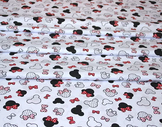 100% Cotton White Black Red Mickey Mouse Fabric