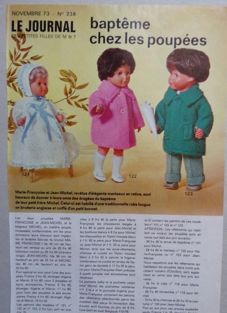 page poupées MODES ET TRAVAUX 12/1971 Marie Françoise, Jean Michel