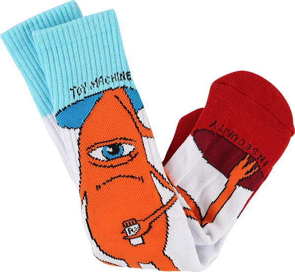 TOY MACHINE INSECURITY CREW SOCKS WHT/BLU/ORG/RED 1pr