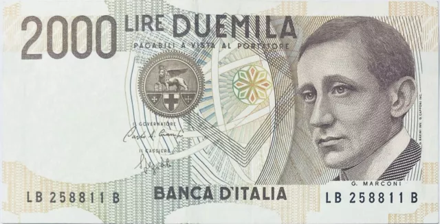1990 Italy 2000 Old Italian Lire (Lira) Banknote G. Marconi Pre- Euro Europe