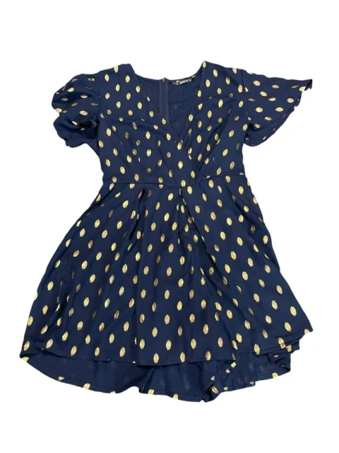 shein Navy gold short sleeve playsuit womens size small (CU23)