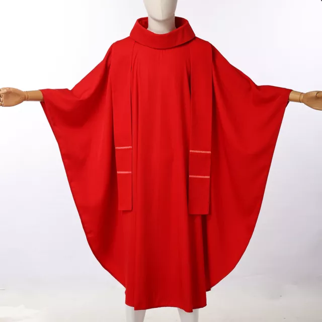 Christian Vestment Chasuble Clergy Catholic Church Priest W/Stole Solid Pure Red