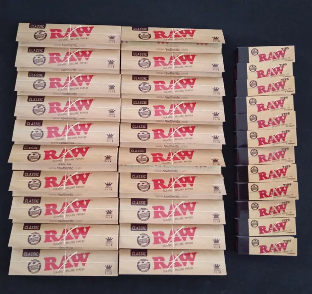 RAW CLASSIC Rolling Papers King Size Slim 110mm with Roach Filter Tips Rizla Tip