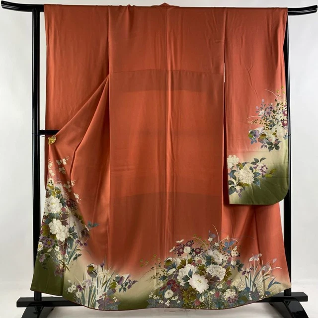 JAPANESE KIMONO FURISODE LONG SLEEVES LADIES WOVEN SILK 100% GOLD COLOL 159cm
