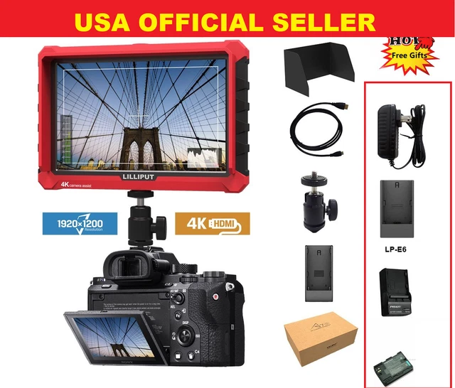LILLIPUT 7 " Modèle A7s 4K HDMI 1.4 30Hz Champ Moniteur Avec / LP-E6 Pile +