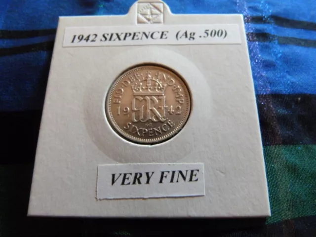 VERY FINE? 1942 SIXPENCE (Silver .500)  George VI pre 1947