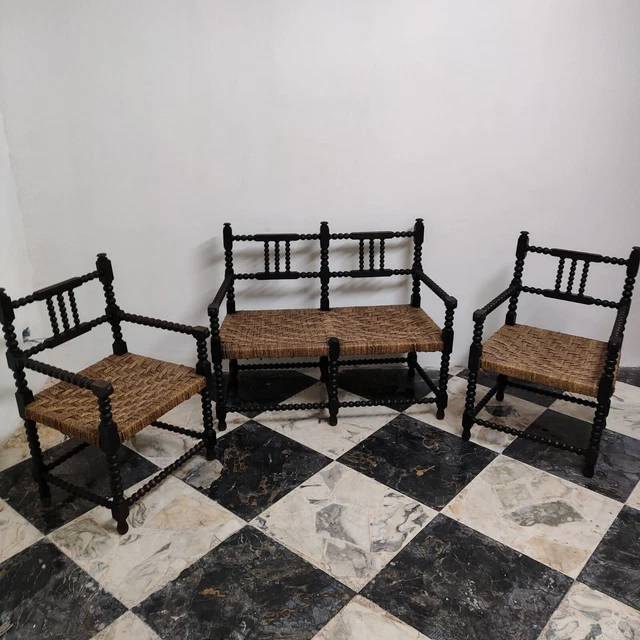 Bellissimo Salottino Siciliano fine 800 in Paglia e Noce a Rocchetto