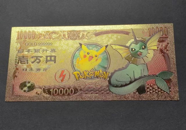 1pc Pokemon Eevee Japanese 10000 Yen Gold Banknote FREE Clear Protector